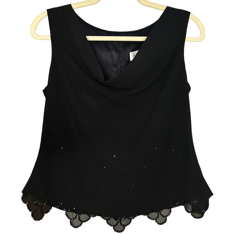 Vintage Black Whimsygoth Beaded Scalloped Evening Blouse